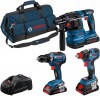 Bosch aku sada GSR 18V-55 + GDX 18V-200 + GBH 18V-22, 3x 4,0 Ah + nabjeka + taka