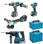 Makita DLX4104TJ1 aku sada DGA513+DHP481+DTD153+DHR243+3x BL1850B+DC18RC+2x MAKPAC